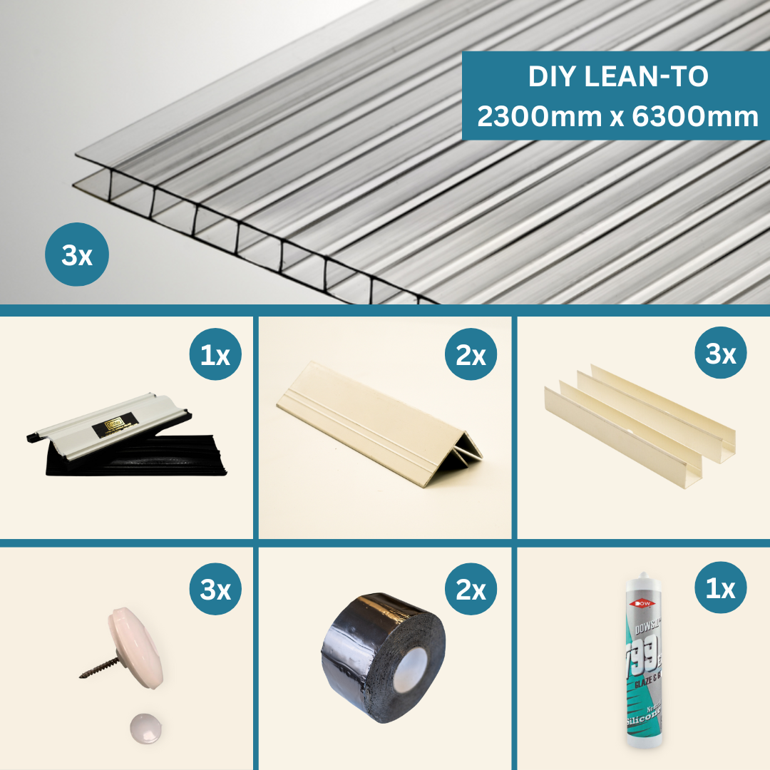 Pacote DIY - Inclinado de Policarbonato Transparente 2300mm x 6300mm